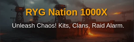 Spanduk server RYG Nation 1000X | Clans | Kits | SkinBox | RaidAlarm Rust