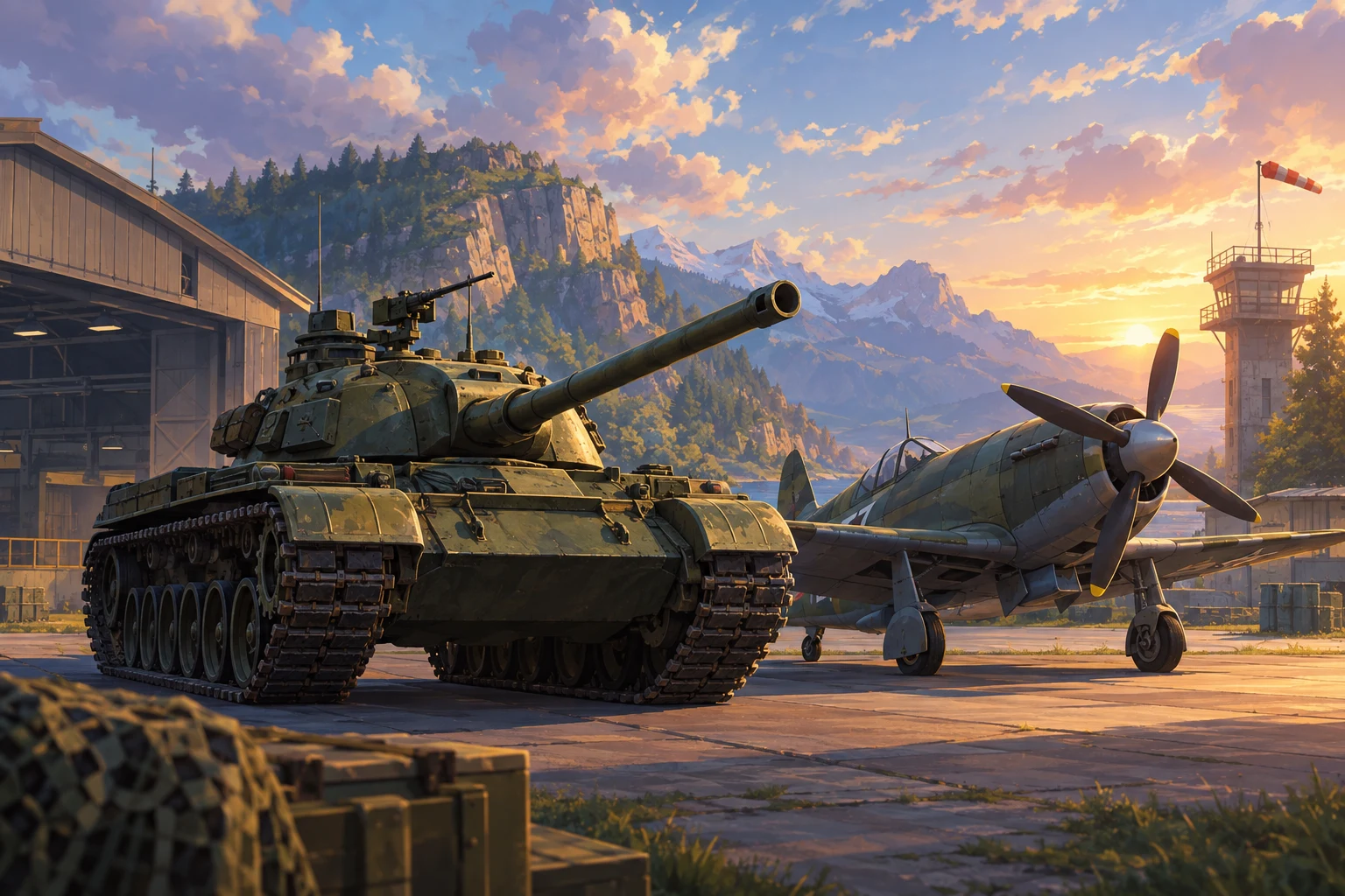 War Thunder screenshot competition featuring a group photo with allied vehicles